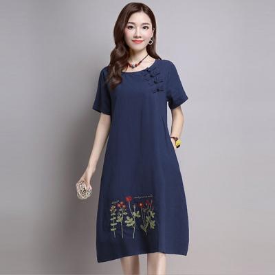 ĐẦM JEAN SUÔNG FORM A ĐÍNH NÚT TÀU THÊU HOA - NJ943